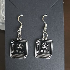 Silver Spell Book Earrings